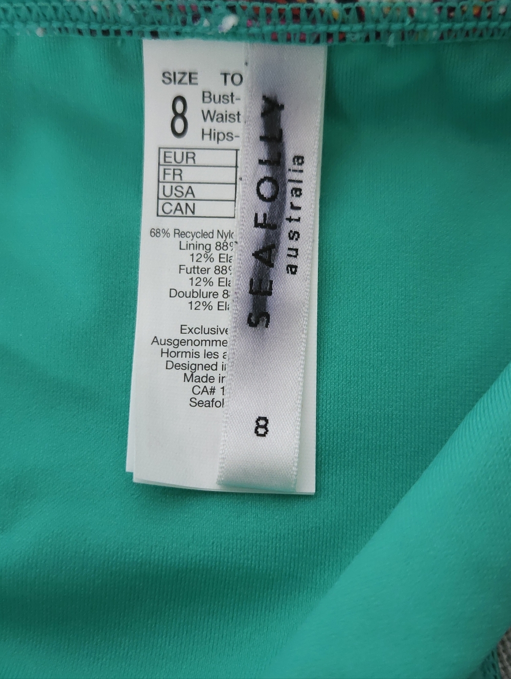 Seafolly Water Garden Multi Rouleau Brazilian Bikini Bottom 8 AU US 4 Evergreen - Picture 5 of 10